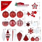 SHareconn 112ct Christmas Tree Balls Ornaments, Classic Pearl Gift Box, Shatterproof Plastic Decorative Baubles for Xmas Tree Decor Holiday Wedding Party Decoration with Hanging Hooks, Red & White
