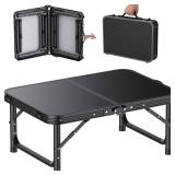 HOMGEN Portable Small Folding Table-3 Heights Adjustable[30/20/10] Inch-Small Camping Table-Durable Load-Bearing 66lbs Aluminum Foldable Picnic Table-23