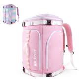 AUROTIER 60L Ski Boot Bag for Women with Helmet Compartment, Waterproof Snowboard Boots Backpack for Air Travel, Skis Gear Bag Backpack for Jacket, Gloves & Goggles, Pink