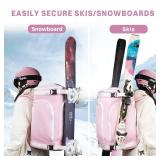 AUROTIER 60L Ski Boot Bag for Women with Helmet Compartment, Waterproof Snowboard Boots Backpack for Air Travel, Skis Gear Bag Backpack for Jacket, Gloves & Goggles, Pink