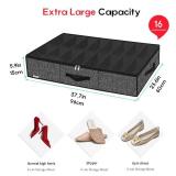 Onlyeasy Sturdy Under Bed Shoe Storage Organizer Fit 8 to 16 Pairs, Collapsible Closet Underbed Shoes Container Bags with Reinforced Handles, 37.7x23.6x5.9in, Linen-like Black, MXAUBS16P1