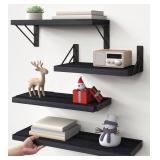 BAYKA Wall Mounted Floating Shelves, Wood Floating Wall Shelf for Books & Decor, Small Space-Saving Display & Organizerï¼Blackï¼Set of 4ï¼