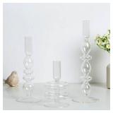 Hewory Glass Candlestick Holders: Clear Glass Taper Candle Holders Set of 3 Vintage Candle Stick Candle Holder, Colorful Glass Candle Holders for Table Centerpiece, Wedding, Dinner, Party, Home Decor