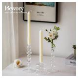 Hewory Glass Candlestick Holders: Clear Glass Taper Candle Holders Set of 3 Vintage Candle Stick Candle Holder, Colorful Glass Candle Holders for Table Centerpiece, Wedding, Dinner, Party, Home Decor