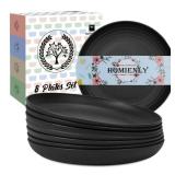 Homienly Wheat Straw Plates Set - 11 inch Reusable Large Dinner Plates Set of 8, Lightweight Unbreakable Salad Plates, Microwave and Dishwasher Safe Plates, Deep Plates for Dinner, Camping - Black