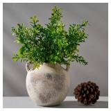 PORCER Antique Ceramic Vase, 5.8 Inch Terracotta Vase with Handles, Decorative Rustic Vase for Home Decor, Farmhouse, Living Room, Table, Bedroom, Entrance, Office - Gray