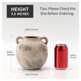 PORCER Antique Ceramic Vase, 5.8 Inch Terracotta Vase with Handles, Decorative Rustic Vase for Home Decor, Farmhouse, Living Room, Table, Bedroom, Entrance, Office - Gray