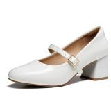 Trary Mary Jane Shoes Women Chunky Heels for Women Round Toe Pumps Dress Shoes White (used)