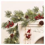 SHareconn 2 Pcs 6FT Prelit Smokey Christmas Garland with Battery Operated Timer, Multi-Color Lights, Lighted Cedar Pine Garland with Cones for Mantle Stairs Fireplace Indoor Outdoor Decoration, 6 FT