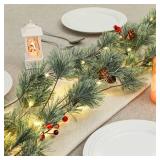 SHareconn 2 Pcs 6FT Prelit Smokey Christmas Garland with Battery Operated Timer, Multi-Color Lights, Lighted Cedar Pine Garland with Cones for Mantle Stairs Fireplace Indoor Outdoor Decoration, 6 FT