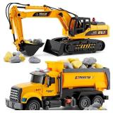LerBao 2 Pack Large Construction Engineering Truck Toys,Moveable Claw Excavator & Lifting Back Dump Truck Toy for 3 4 5 6 7 8 Years Old Boys Kids Childs Toddlers Birthday Christmas GIFS