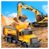 LerBao 2 Pack Large Construction Engineering Truck Toys,Moveable Claw Excavator & Lifting Back Dump Truck Toy for 3 4 5 6 7 8 Years Old Boys Kids Childs Toddlers Birthday Christmas GIFS