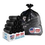 IUI 30-33 Gallon Trash Bags, 250 Count, 32 x 38\" Black Garbage Bags for Home, Kitchen Waste, Lawn and Leaf, Durable & Tear-Resistant, Made in USA