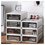 Desk Organizer with Drawers, Stackable Storage Drawers with Compartments Desktop Organization for Office Supplies, Makeup, Pencils, Tape, Erasers, Paperclips, Chargers (4 Pack White)
