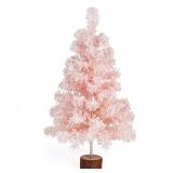 CCINEE Table Top Pink Artificial Christmas Tree, 2 Ft Small Mini Pink Xmas Tree with Flocking Snow Frost and Plastic Stand for Porch Coffee Table Centerpiece Arrangements Home Office Holiday Decor