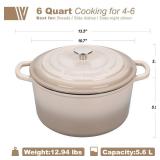 VORRINGARD Enameled Cast Iron Dutch Oven Pot with Lid, for Sourdough Bread Baking, Round Dutch Ovens, 6 Quart, Latte