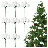 Daifunli 8 Pcs White Christmas Tree Picks 7.87 Inch Christmas Balls Ornaments Xmas Hanging Decorations for Xmas Tree Topper DIY Wreath Holiday Floral Vase Fillers Crafts Home Decor
