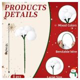 Daifunli 8 Pcs White Christmas Tree Picks 7.87 Inch Christmas Balls Ornaments Xmas Hanging Decorations for Xmas Tree Topper DIY Wreath Holiday Floral Vase Fillers Crafts Home Decor