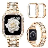 Mosonio Compatible with Apple Watch Band 46mm S11/S10 with Case Women, Jewelry Replacement Metal Wristband with 2 Pack Bling PC Protective Cover for iWatch Series 11/10(46mm,Rose Gold)