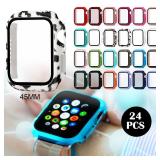 Sieral 24 Pcs Smart Watch Screen Protector Watch Bumper Case Hard Pc Case with Tempered Glass Screen Protective Cover Compatible with Iwatch for Men Women, Assorted Colors (45mm)