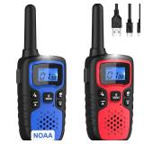 Wishouse Walkie Talkies for Kids Adults - Long Range Rechargeable 2 Way Radios,Gift,Hiking Accessories Camping Gear with Lamp,SOS Siren,NOAA Weather Alert,VOX,Easy to Use Red Blue 2 Pack