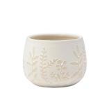 Napco Fern Leaf Vines 3.75 x 3.75 x 3.25 inches Beige on White Ceramic Flower Succulent Plant Pot Planter Container Holder, Indoor Outdoor Garden DÃ©cor
