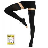 Beister 1 Pair Medical Open Toe Thigh High Compression Stockings with Silicone Band for Women & Men, Firm 20-30 mmHg Graduated Support for Varicose Veins, Edema, Flight.