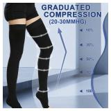 Beister 1 Pair Medical Open Toe Thigh High Compression Stockings with Silicone Band for Women & Men, Firm 20-30 mmHg Graduated Support for Varicose Veins, Edema, Flight.