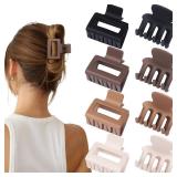 USDNICE Medium Hair Clips Combination 2 Styles Small Claw Clips for Thin Hair 8 Pcs Matte Non-slip Rectangle Jaw Clips Square Hair Accessories for Women and Girls (Brown)