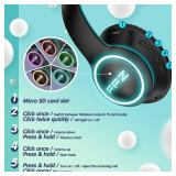 FFZ Kids Wireless Headphones, K21 Colorful LED Lights Blue Tooth-V5.0 Headphones for Kid with Built-in Microphone, Foldable Headset & Soft Earpads, for School/Car/Airplane/Ipad(Black)