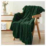 Puncuntex Green Throw Blanket 50\"Ã60\" Decorations Fleece Super Soft Plush Fuzzy Cozy Blanket with Square 3D Jacquard Grid Design Luxury Lightweight for Couch Sofa Chair,Dark Forest Green