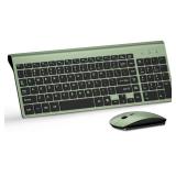 Wireless Keyboard and Mouse Ultra Slim Combo, TopMate 2.4G Silent Compact USB 2400DPI Mouse and Scissor Switch Keyboard Set with Cover, Batteries Included, for PC/Laptop/Windows/Mac - Green Black