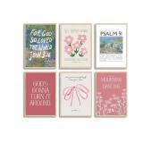 6Pcs Christian Wall Art Pink Bow Verse Canvas Paintings Psalms Scripture Wall Decor Coquette Aesthetic Bible Posters Prints for Bedrooms living Room Gallery Picture Unframed