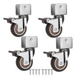 2\" U-Bracket Caster Wheels Set of 4 (All Brakes) - 300 LBS Capacity, Quiet TPR Casters for Cribs, Dressers & Cabinets, 3/4\" Mount, 360Â° Ball Bearing, No-Scratch Floors