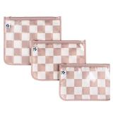 Tiny Twinkle Diaper Bag Organizing Pouches | 3 Pack Mess-Proof Clear Front Travel Organizer Bags & TSA Approved Toiletry Bag Set for Baby and Mom Essentials (Beige Checkers)
