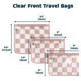 Tiny Twinkle Diaper Bag Organizing Pouches | 3 Pack Mess-Proof Clear Front Travel Organizer Bags & TSA Approved Toiletry Bag Set for Baby and Mom Essentials (Beige Checkers)