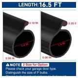 16.5 FT Garage Door Bottom Seal Rubber 0.35\" Big P Bulb Bottom Garage Weather Stripping for Single Channel, Flexible Weatherproof Replacement Strip Seal Fits 16.5FT Wide, Black