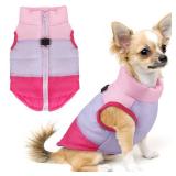 Idepet Pet Dog Cat Coat with Leash Anchor Color Patchwork Padded Puppy Vest Jacket Teddy Chihuahua Costumes Pug Cloth XS S M L (X-Small (Pack of 1), Rose Red)
