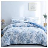 BOLINLIVING Floral Duvet Cover Queen Size 3 Pieces, Flower Duvet Cover with 2 Pillow Shams, Soft Floral Bedding Set White and Blue for All Season, Breathable, Zipper Closureâ¦
