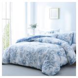 BOLINLIVING Floral Duvet Cover Queen Size 3 Pieces, Flower Duvet Cover with 2 Pillow Shams, Soft Floral Bedding Set White and Blue for All Season, Breathable, Zipper Closureâ¦