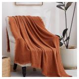 AORISSI 100% Acrylic Decorative Knitted Throw Blanket with Tassels for Bed, Couch, Small, Chairs, Lightweight, Soft, Cozy, Waffle Textured Blanket, Suitable for Spring, Summer, Rust, 50\"x60\"