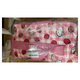 Hello Kitty Character & Strawberries All-Over Print Pink Plaid 20\" Duffel Bag
