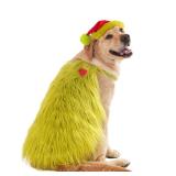 Littledropet Furry Dog Green Monster Costume with Pet Christmas Hat,Dog Cat Christmas Halloween Costume Outfit Shirt Clothes for Small Medium Large Dogs,4XL