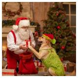 Littledropet Furry Dog Green Monster Costume with Pet Christmas Hat,Dog Cat Christmas Halloween Costume Outfit Shirt Clothes for Small Medium Large Dogs,4XL