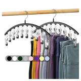 Volnamal Legging Organizer for Closet, Metal Yoga Pants Hangers 2 Pack w/10 Clips Holds 20 Leggings, Space Saving Hanging Closet Organizer w/Rubber Coated Closet Organizers and Storage, Black