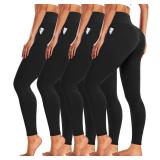 4 Pack Leggings with Pockets for Women Plus Size 2XL-3XL High Waisted Tummy Control Butt Lifting Soft Workout Slimming Black No See-Thru Yoga Pants Workout Running Gym Athletic 7/8 Leggings