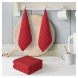 Artoid Mode Checkered Designed Cotton Red Terry Kitchen Dish Cloths, 12x12 Inch Soft Absorbent Quick Drying Cleaning Kitchen Rags Set of 6