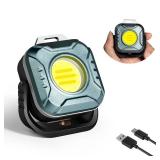 Gabujau Rechargeable Magnetic Work Light, 500 Lumens Floodlight 1200 mAh LED Portable Lamp, 2.9 Oz Mini Supersmall for Emergency Nighttime Auto Repair, Birthday Gifts for Husband and Father, Grey