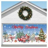 Christmas Garage Door Coverï¼7Ã16 FT Christmas Garage Door Decorationsâ Premium Fiber Fabric Garage Banner with Metal Grommets for Garage, Fence, Yard & Backdrop