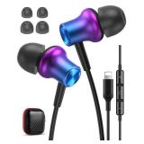 iMangoo Design for Apple MFi-Certified Wired Earbuds for Lightning Headphones Magnetic Wire Earphones Corded with Microphone Volume Control for iPhone 14 Plus 13 Pro Max 12 Mini 11 10 XS XR Purple